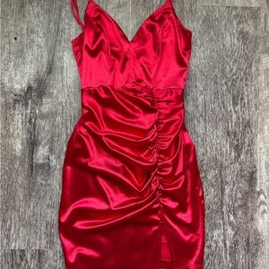 Honey and Rosie Red Ruched Bodycon Mini Dress